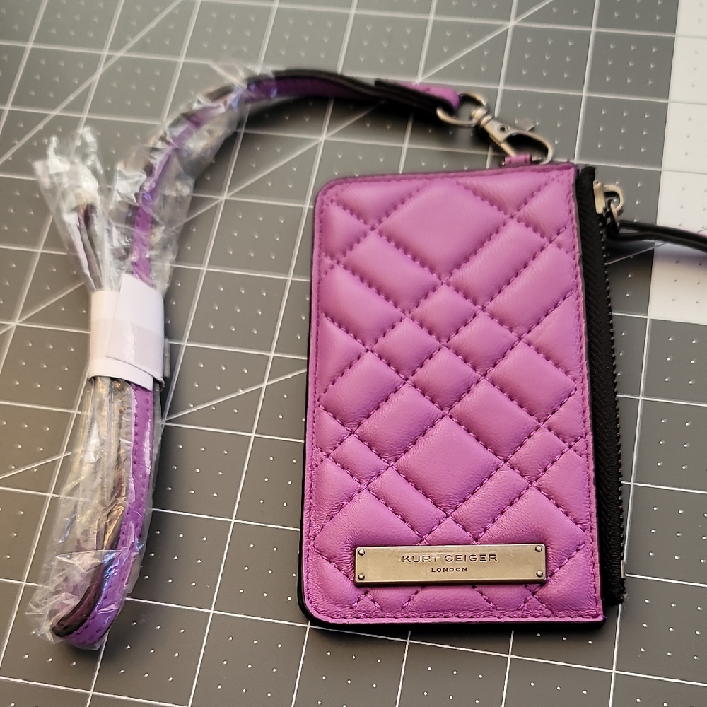 Kurt Geiger 2 Way Purple Quilted Card Holder